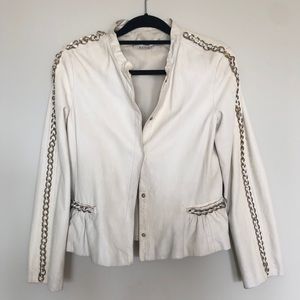 Authentic White Leather Jacket with Chains